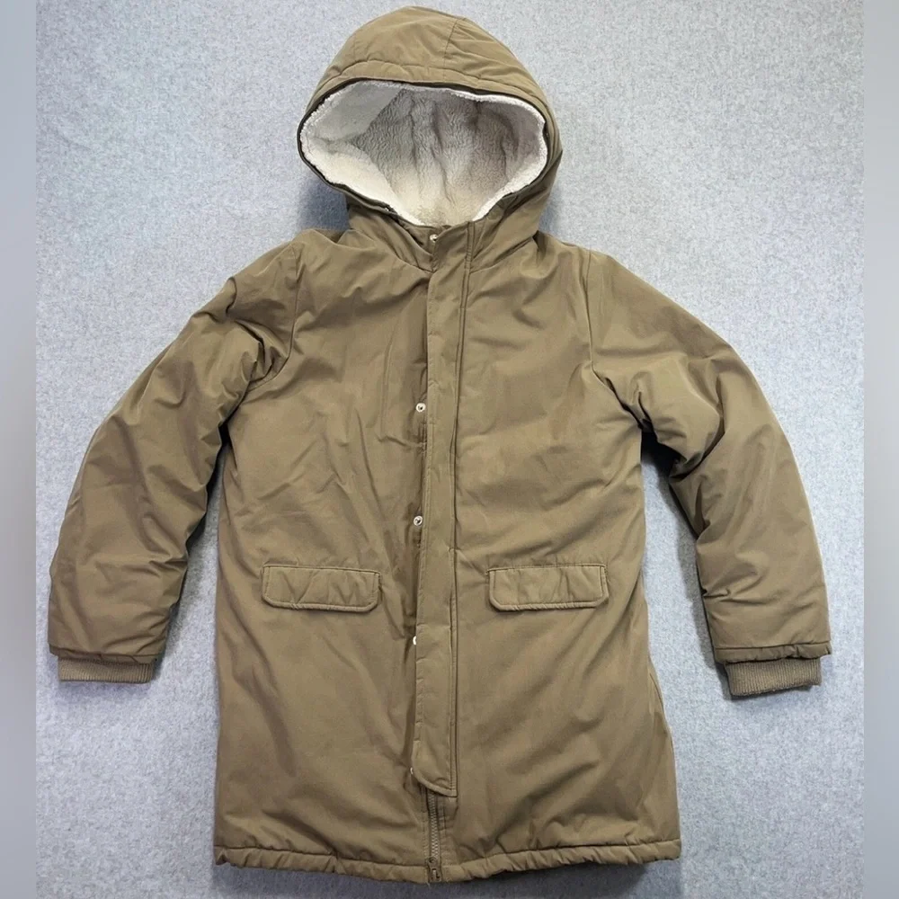 Cat & Jack Zip Front Parka Coat,with hoodie Olive 6/6X small unisex winter coat